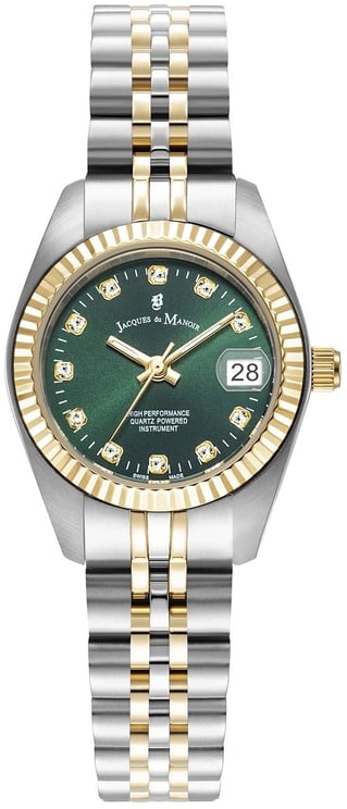 Jacques du Manoir Jacques du Manoir Horloge JWL02104 Inspiration Classic Staal Bi-color Quartz Swiss made Groene Wijzerplaat 26.5mm