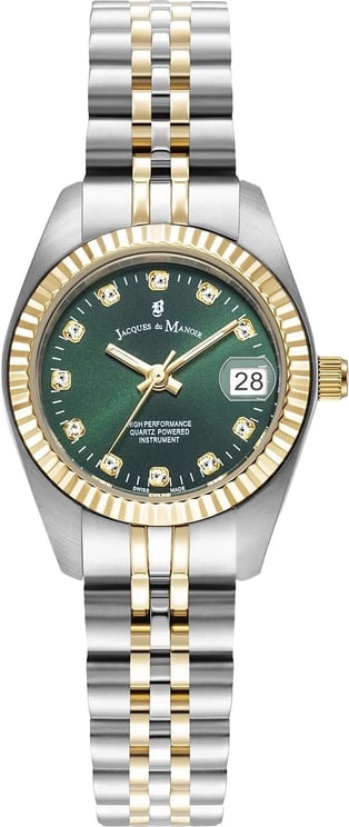 Jacques du Manoir Jacques du Manoir Horloge JWL02104 Inspiration Classic Staal Bi-color Quartz Swiss made Groene Wijzerplaat 26.5mm