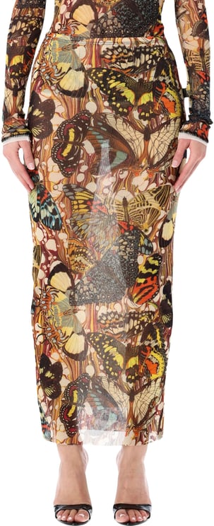 Jean Paul Gaultier Mesh Lacing Long Skirt Dress Papillon Yellow Multi