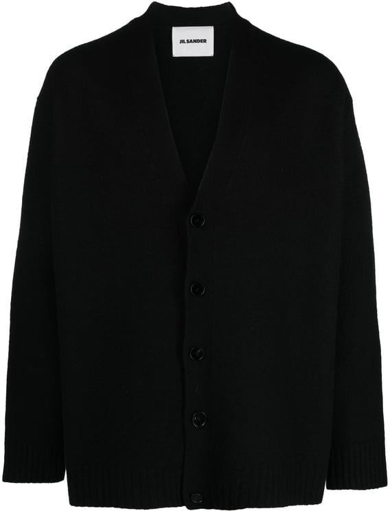 Jil Sander Black Boxy Wool Crew Neck Cardigan