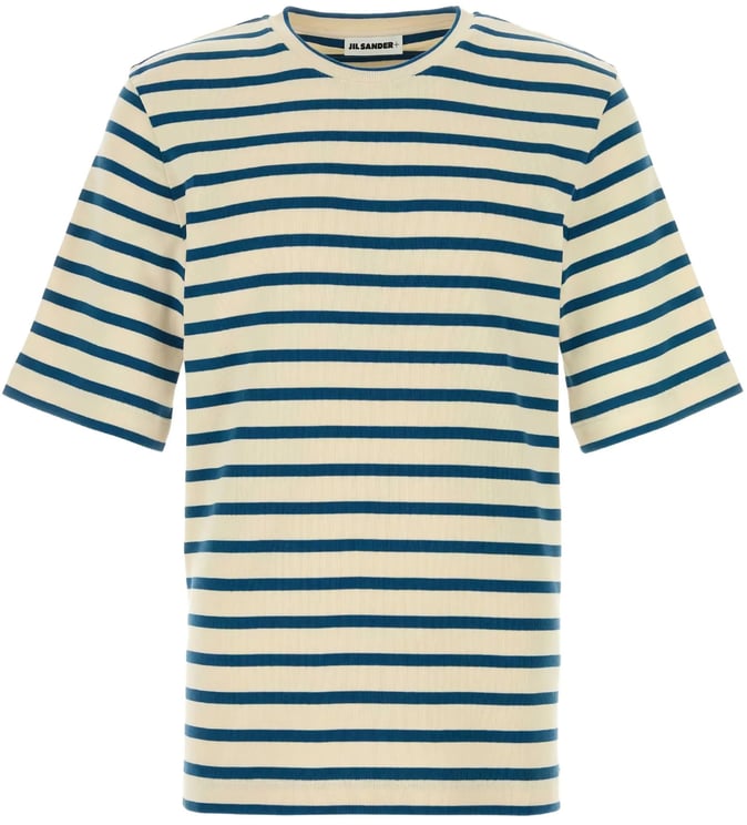 Jil Sander Cream/Blue Horizontal Stripe Cotton T-Shirt