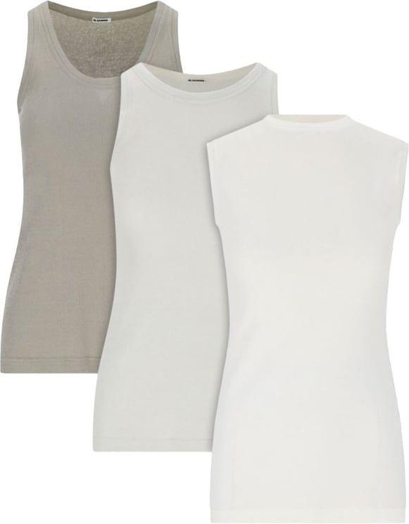 Jil Sander Tank Top Set Of 3 – White, Cream & Green