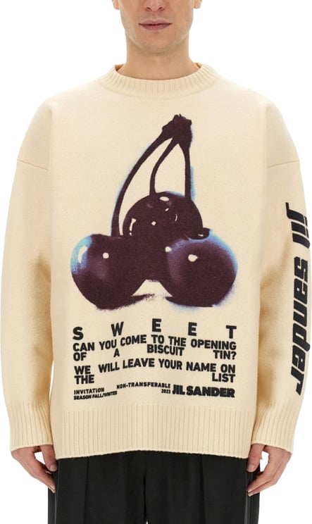 Jil Sander Playful Wool Knit Sweater With Cherry Embroidery