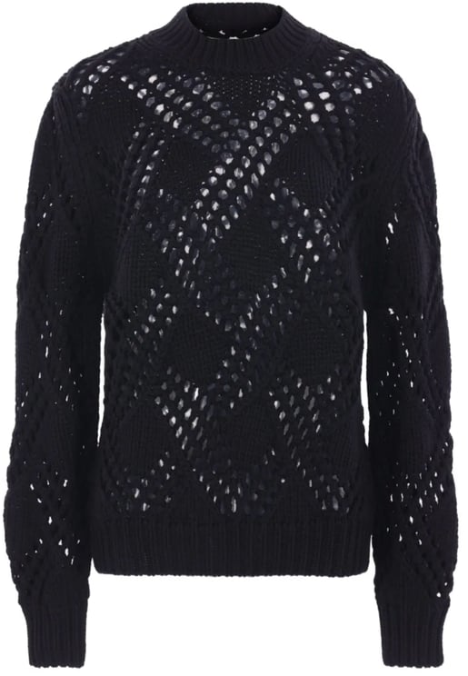 Jil Sander Long Sleeve Lace Knit Sweater Black