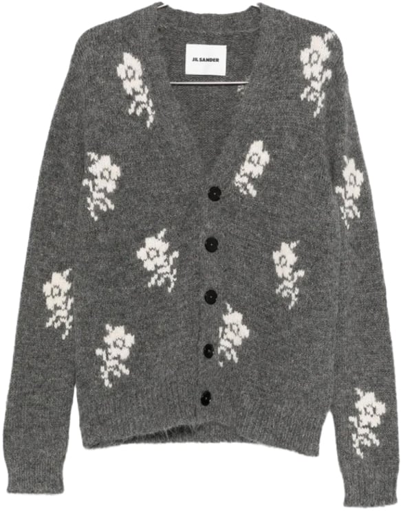 Jil Sander Long Sleeve V Neck Cardigan Grey