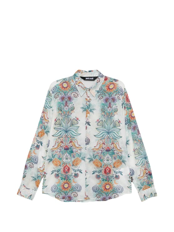 Just Cavalli Long-Sleeved Floral Animal Printed Shirt