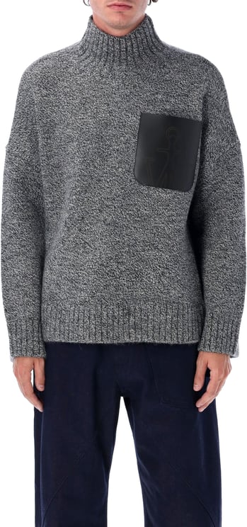 J.W. Anderson High Neck Knit Leather Patch Grigio