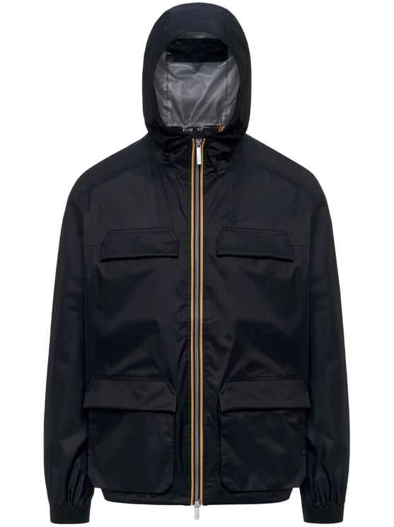K-WAY Lightweight Multi-Pocket Jacket with Hood and Zipper Closure