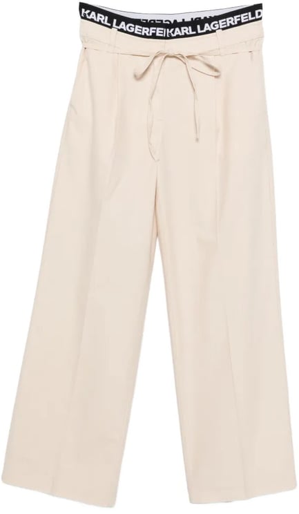 Karl Lagerfeld Wide-Leg Cropped Pants with Branded Waistband and Drawstring