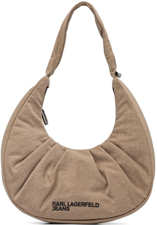 Karl Lagerfeld Crescent-Shaped Handbag with Padded Texture and Embossed Logo