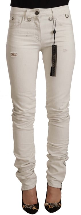 Karl Lagerfeld Karl Lagerfeld White Mid Waist Cotton Denim Slim Fit Jeans