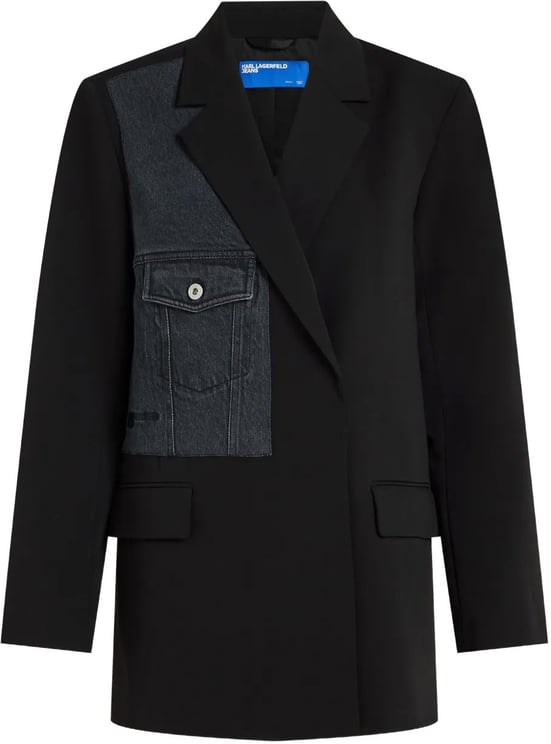 Karl Lagerfeld Tailored Black Blazer with Contrasting Denim Patch Detail