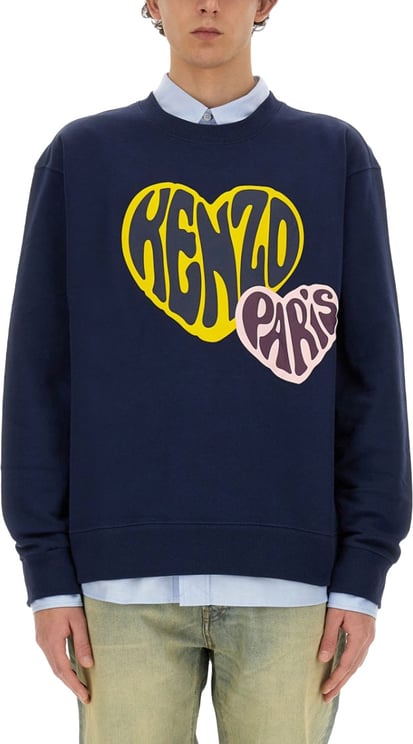Kenzo Blue Sweatshirt With Graphic Heart Logo