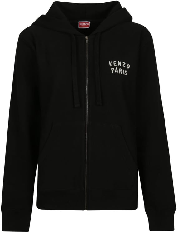 Kenzo Boke Heart Embroidered Classic Zip Up Hoodie Sweatshirt Black
