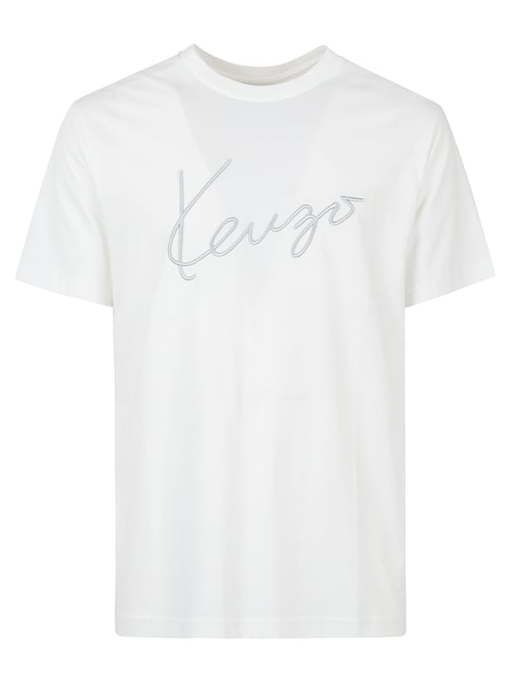 Kenzo Relaxed-Fit White Cotton T-Shirt with Embroidered Design