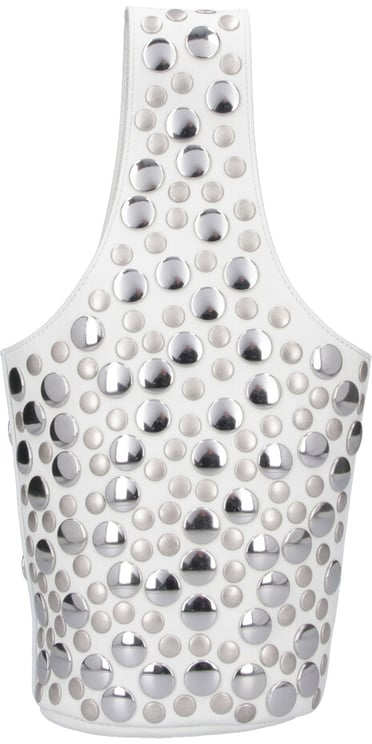 Khaite White Livia Small Studs Leather Tote