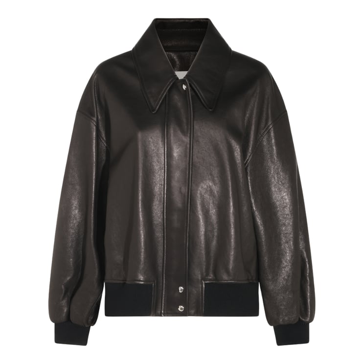 Khaite Smooth Leather Jacket with Pointed Collar