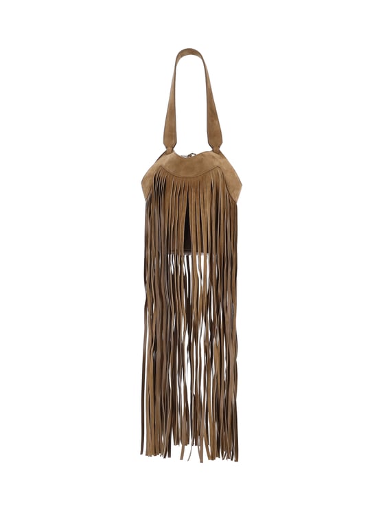 Khaite Fringe Tote Bag 'Lotus' in Brown Calf Suede