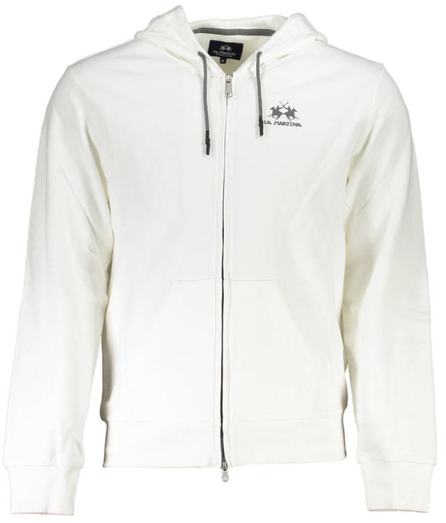 La Martina La Martina White Cotton Men Sweater with Hood and Zip Pockets