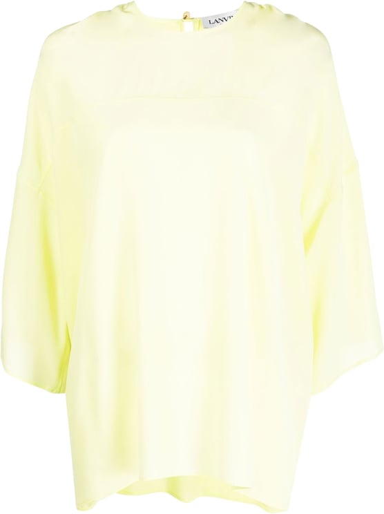 Lanvin Red Round Neck Silk Elbow-Sleeve Top