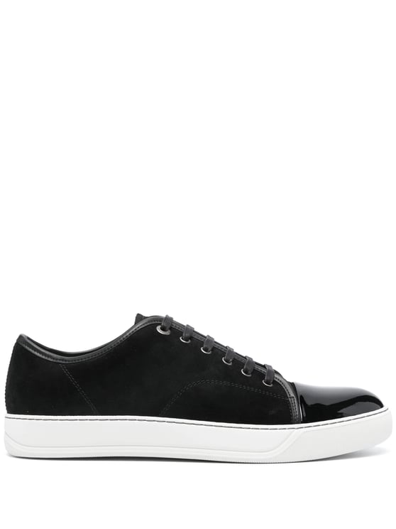 Lanvin Low-Top Sneakers with Glossy Patent Toe Cap and Suede Upper