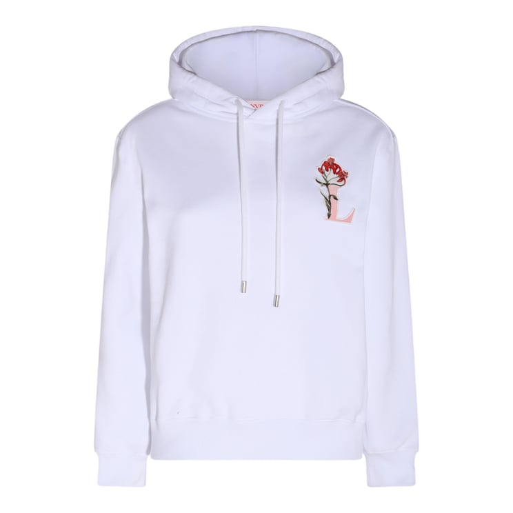 Lanvin White Hooded Sweatshirt With Floral Embroidery And Rabbit Illustration