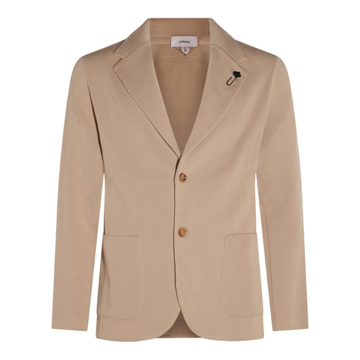 Lardini Tailored Brown Blazer With Textured Fabric And Floral Pin
