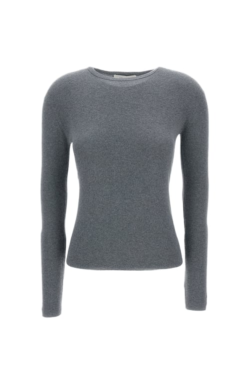 Lisa Yang Fitted Grey Long-Sleeve T-Shirt With Ribbed Trim