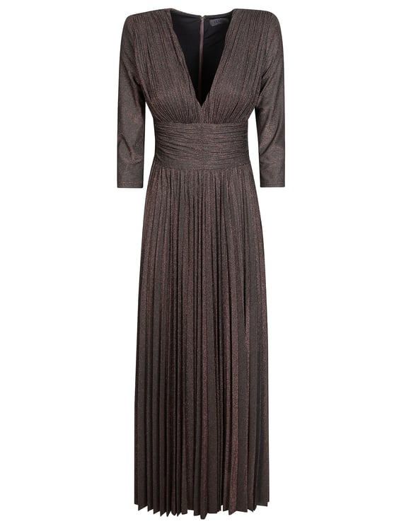 Liu Jo Deep V-Neck Ribbed Shimmer Maxi Dress