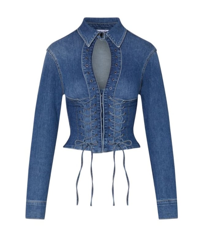 Liu Jo Light Stonewash Stretch Denim Shirt With Corset Details
