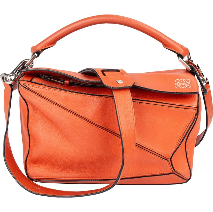 Loewe Loewe Orange Leather Puzzle Crossbody Handbag