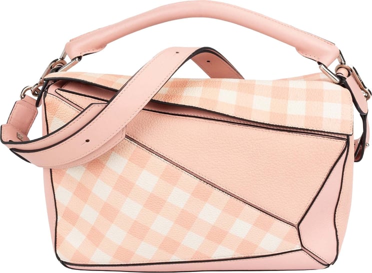 Loewe Loewe Leather Gingham Salmon Puzzle Handbag