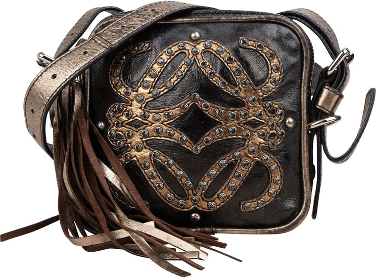 Loewe Loewe Leather Anagram Studded Fringe Crossbody Bag