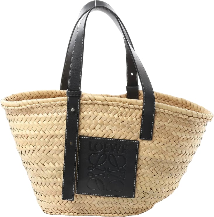 Loewe LOEWE Basket Medium Raffia x Leather Shoulder Bag in Beige x Black