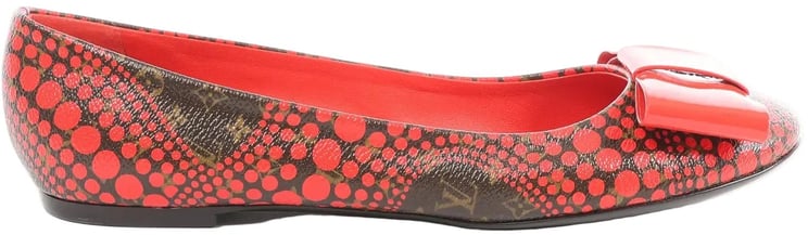 Louis Vuitton Louis Vuitton x Yayoi Kusama Bow 12 years Leather Polka Dot Ballet Flats in Red x Black, Size 38.5 EU