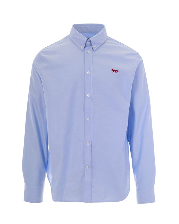 Maison Kitsuné Oxford Cotton Casual Shirt with Embroidered Fox Profile