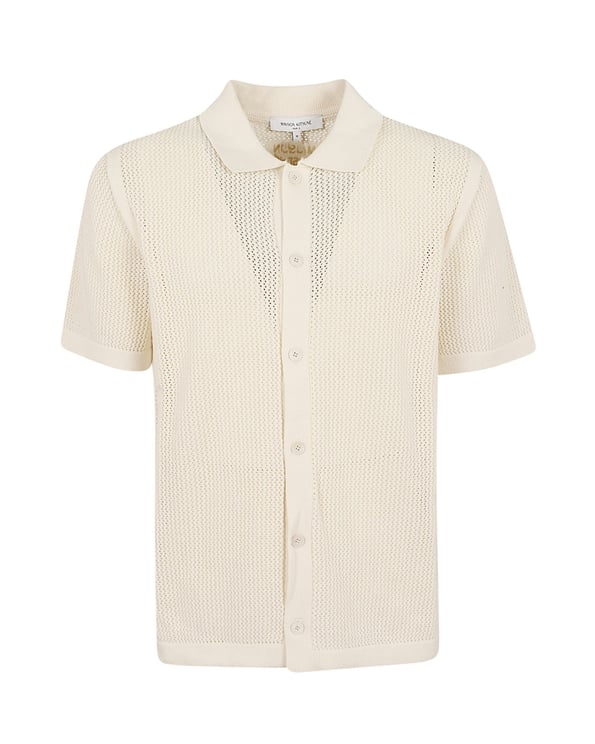 Maison Kitsuné Open Knit Cardigan with Shirt Collar and Embroidered Detail