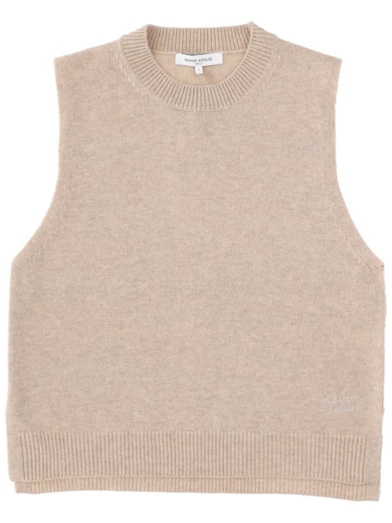 Maison Kitsuné Beige Ribbed Boxy Wool Vest
