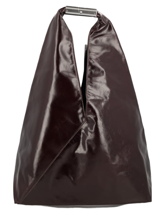 Maison Margiela Triangular Brown Cowhide Handbag with Structured Metal Handle