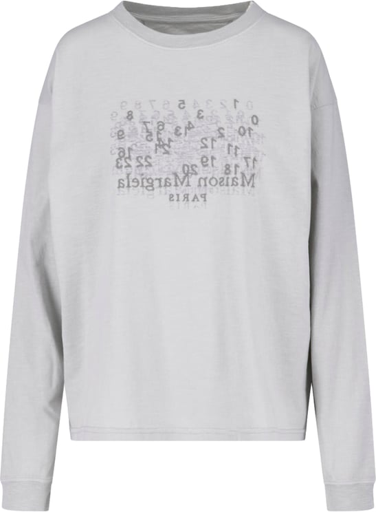 Maison Margiela Grey Logo Long-Sleeved Cotton T-Shirt