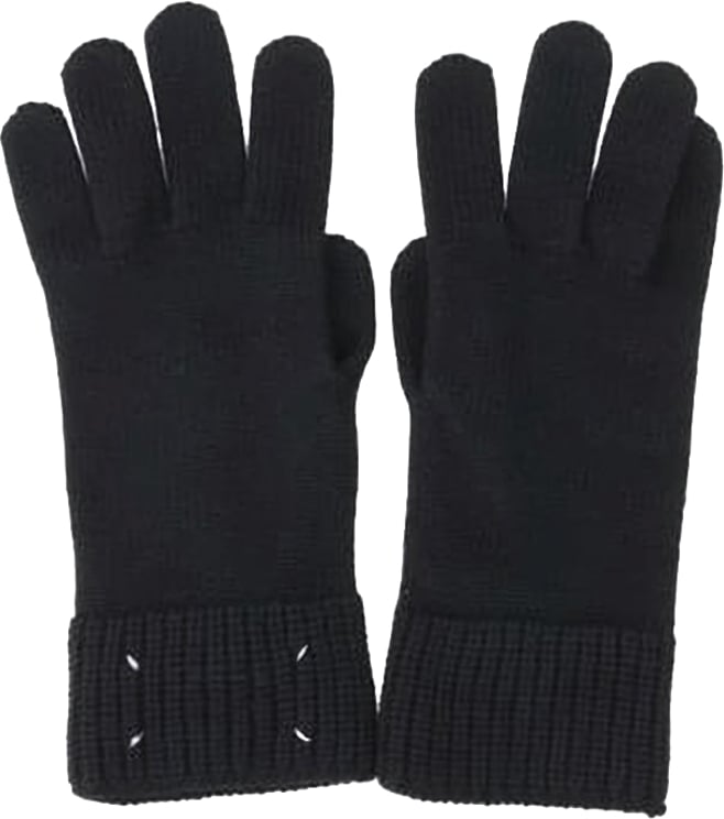 Maison Margiela Black Knit Gloves With Ribbed Cuffs And Logo Embroidery