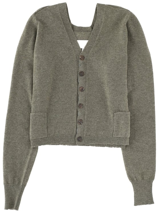 Maison Margiela Rich Green V-Neck Wool Cropped Cardigan