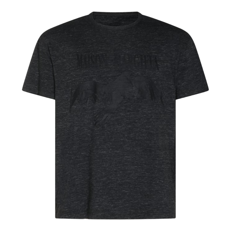 Maison Margiela Dark Charcoal Heathered T-Shirt with Subtle Embossed Graphic