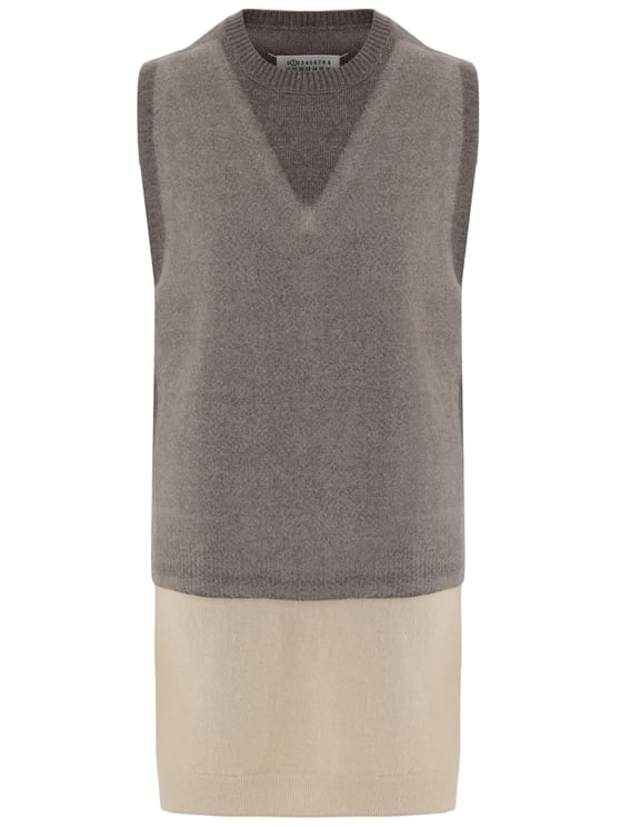 Maison Margiela Sleeveless Wool Vest With Color-Block Design