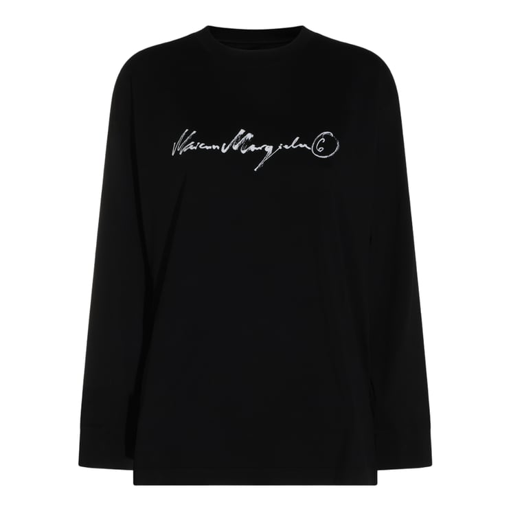 Maison Margiela Long-Sleeved Black Top with Handwritten Logo Detail