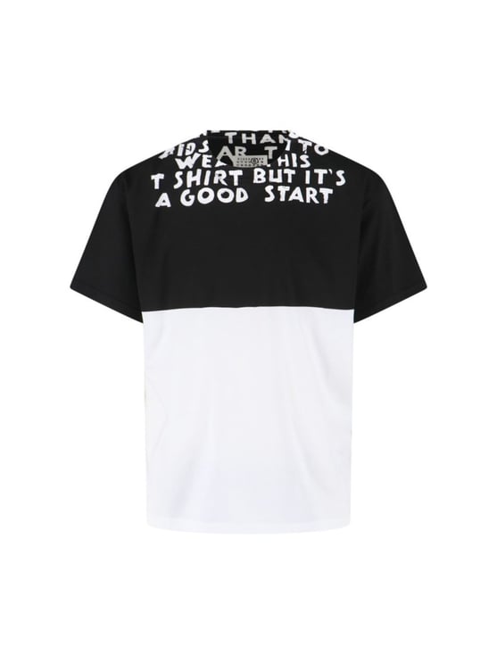 Maison Margiela Bicolor Contrast Print T-Shirt With Round Neckline And Short Sleeves