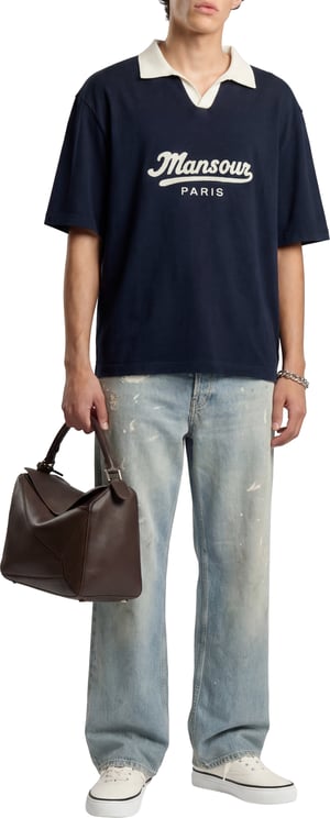 Mansour Jacquard Knitted Polo Navy
