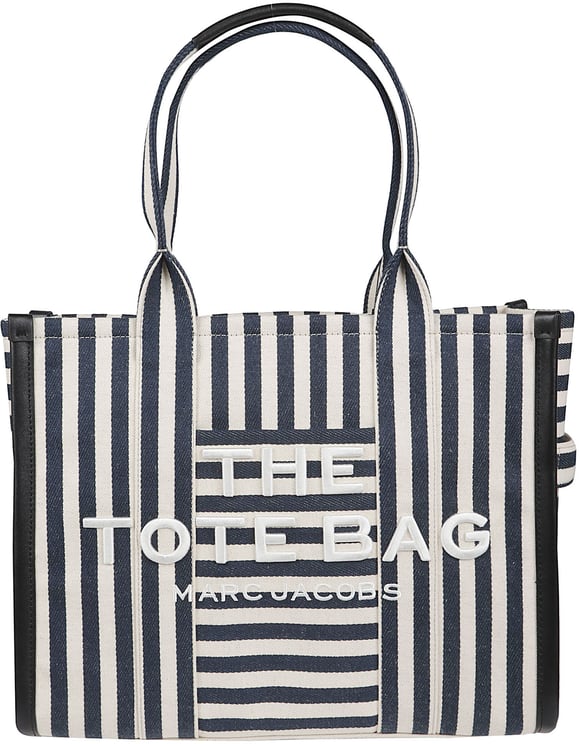 Marc Jacobs Navy and White Striped Canvas Tote Bag