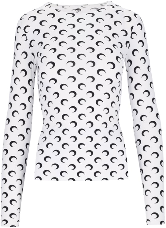 Marine Serre White Moon Logo Fitted Long-Sleeve Top