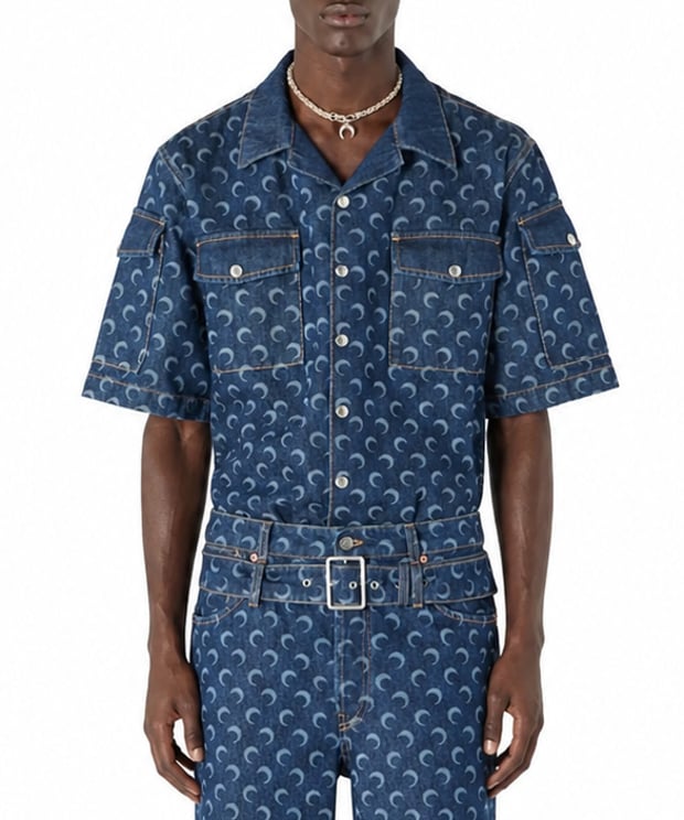 Marine Serre MIDNIGHT BLUE DENIM SS SHIRT MIDNIGHT BLUE